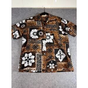VTG 60s Tropicana Abstract Floral Geometric Hawaiian Shirt Men XL Brown Vacation